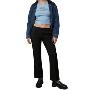 Vintage Y2K Soya Paris Black low rise bootcut fur trim pants womens S